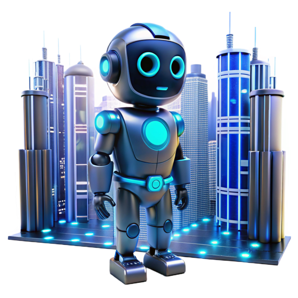 Futuristic Robot in a Metropolis Exploring AI and Urban Environments png