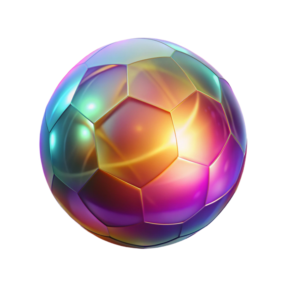 Iridescent Soccer Ball A 3D Render of a Colorful, Shiny Sphere png