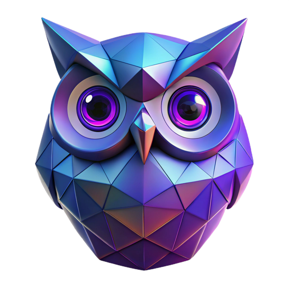 Geometric Owl Low Poly, Iridescent, 3D Render png