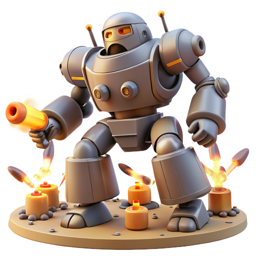 Retro Robot with Flamethrower and Candles png