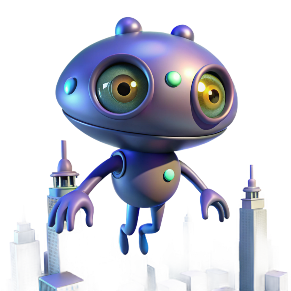 Giant Robot Hovering Over Cityscape 3D Render png