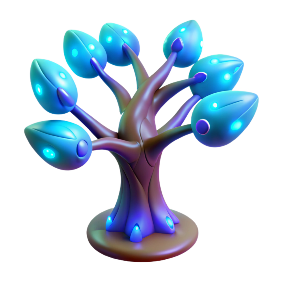 Glowing Bio Luminescent Tree, 3D Render of Fantasy Plant Life png