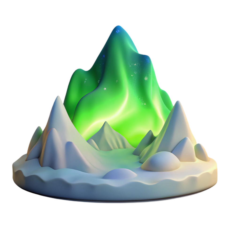 Aurora Borealis over Snowy Mountains A 3D Render png