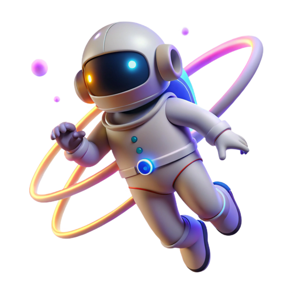 3D Render of Cute Astronaut in Space with Glowing Rings png