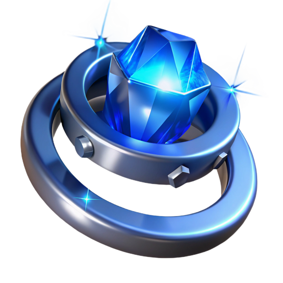 Luminous Blue Gem in Orbiting Rings A 3D Render png