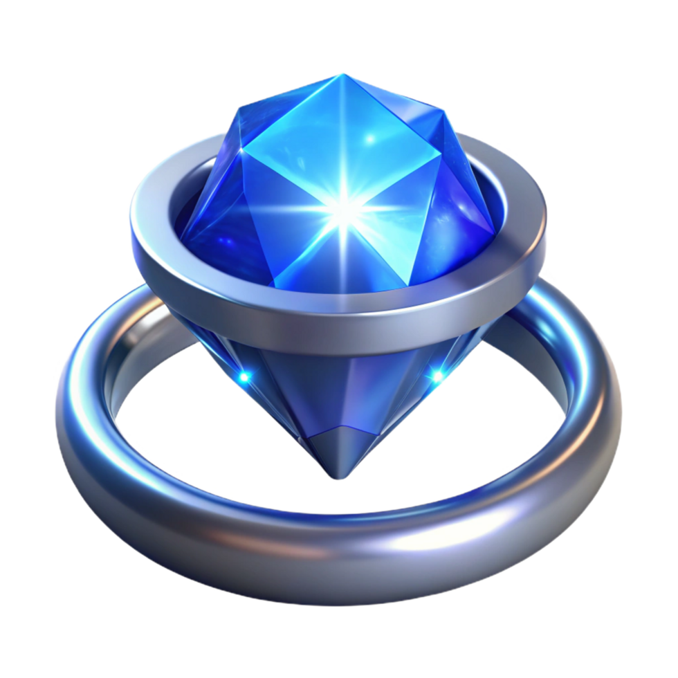 Brilliant Blue Gem in Silver Setting A 3D Render png