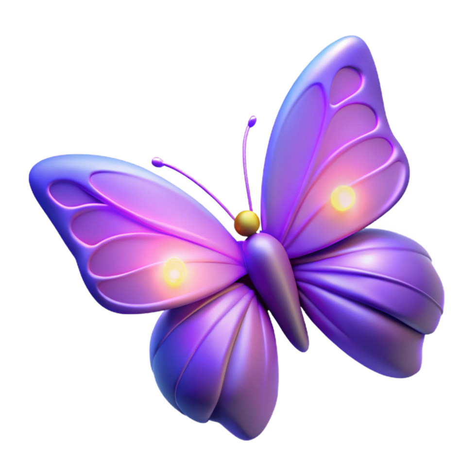 Glowing Purple Butterfly 3D Render of Insect with Luminous Wings png