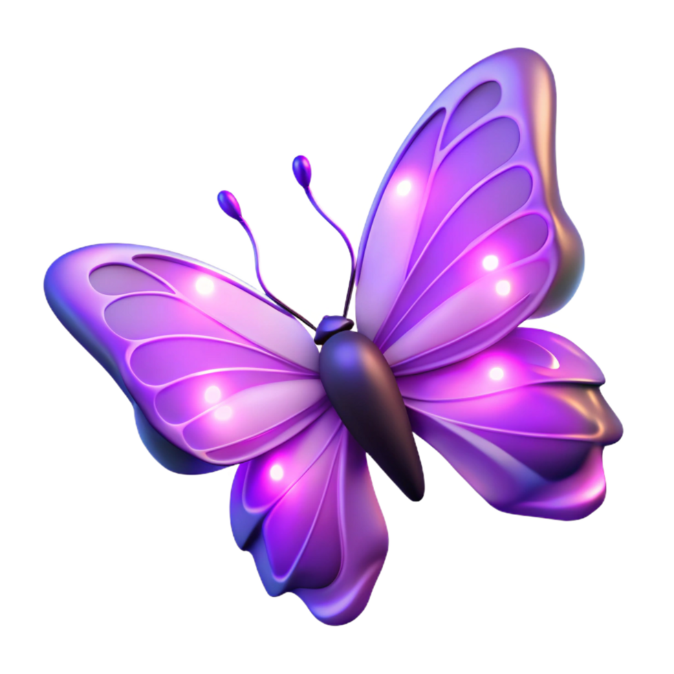 Glowing Purple Butterfly 3D Render of Insect Wings png