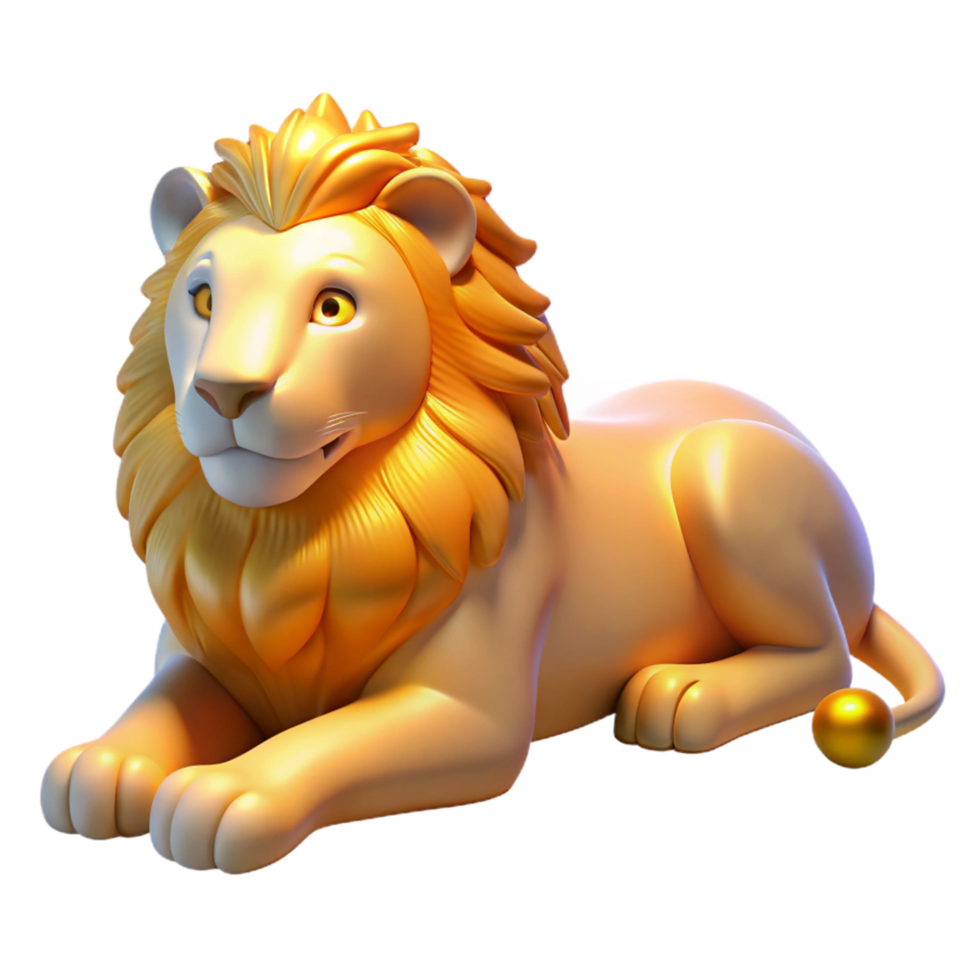 Golden Lion 3D Render Majestic Creature, Regal Pose, Shiny Mane png