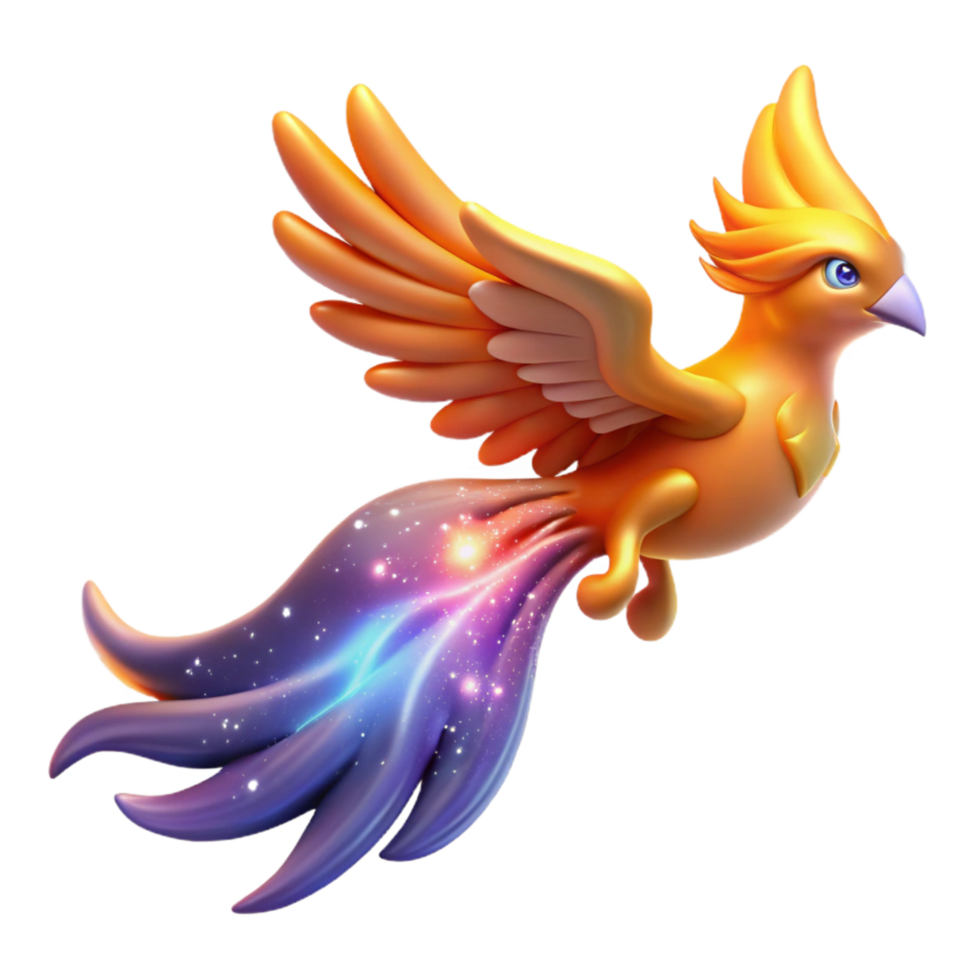 Magical Celestial Bird 3D Render of Fantasy Creature with Glittering Tail png