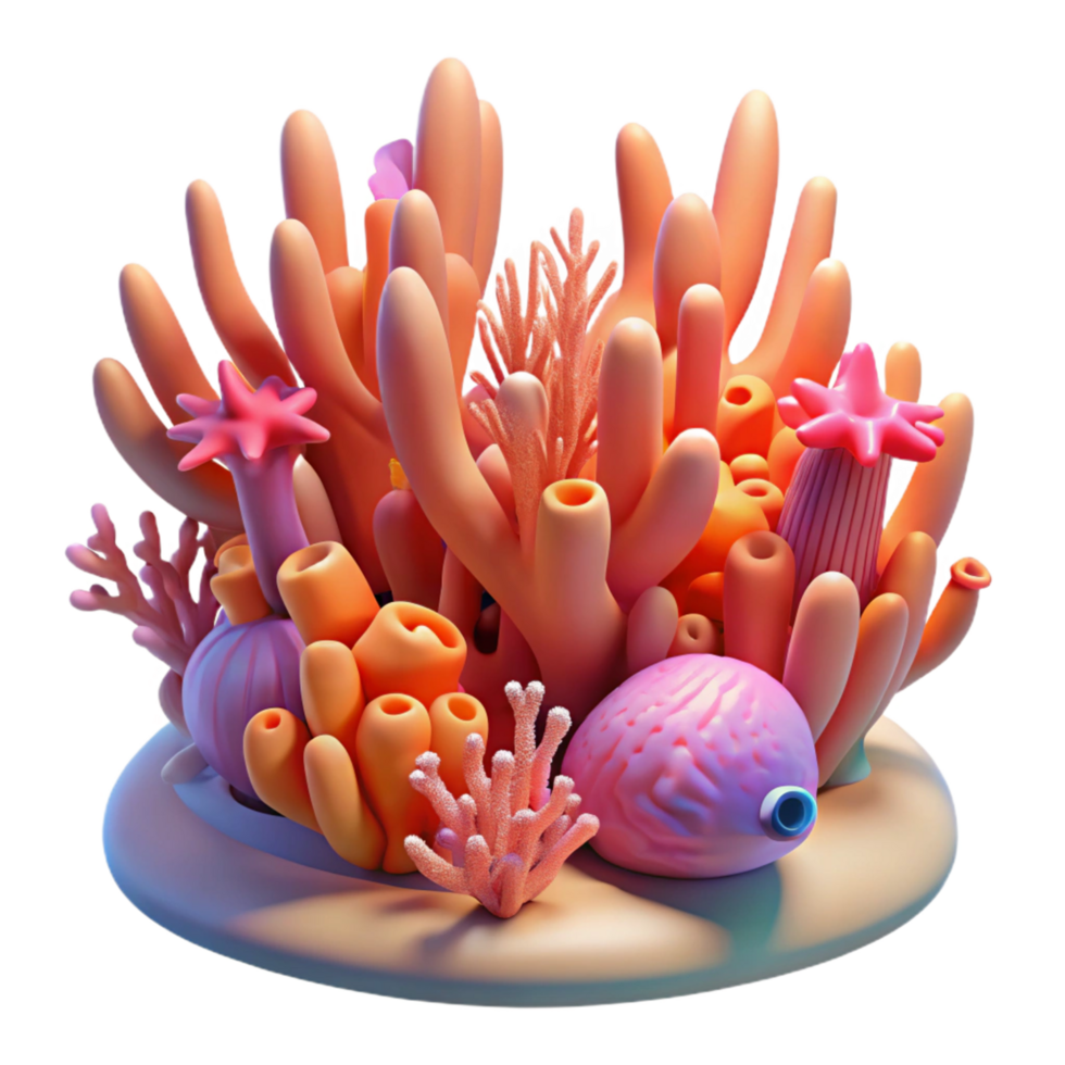Vibrant Underwater Coral Reef Scene 3D Render of Ocean Life png
