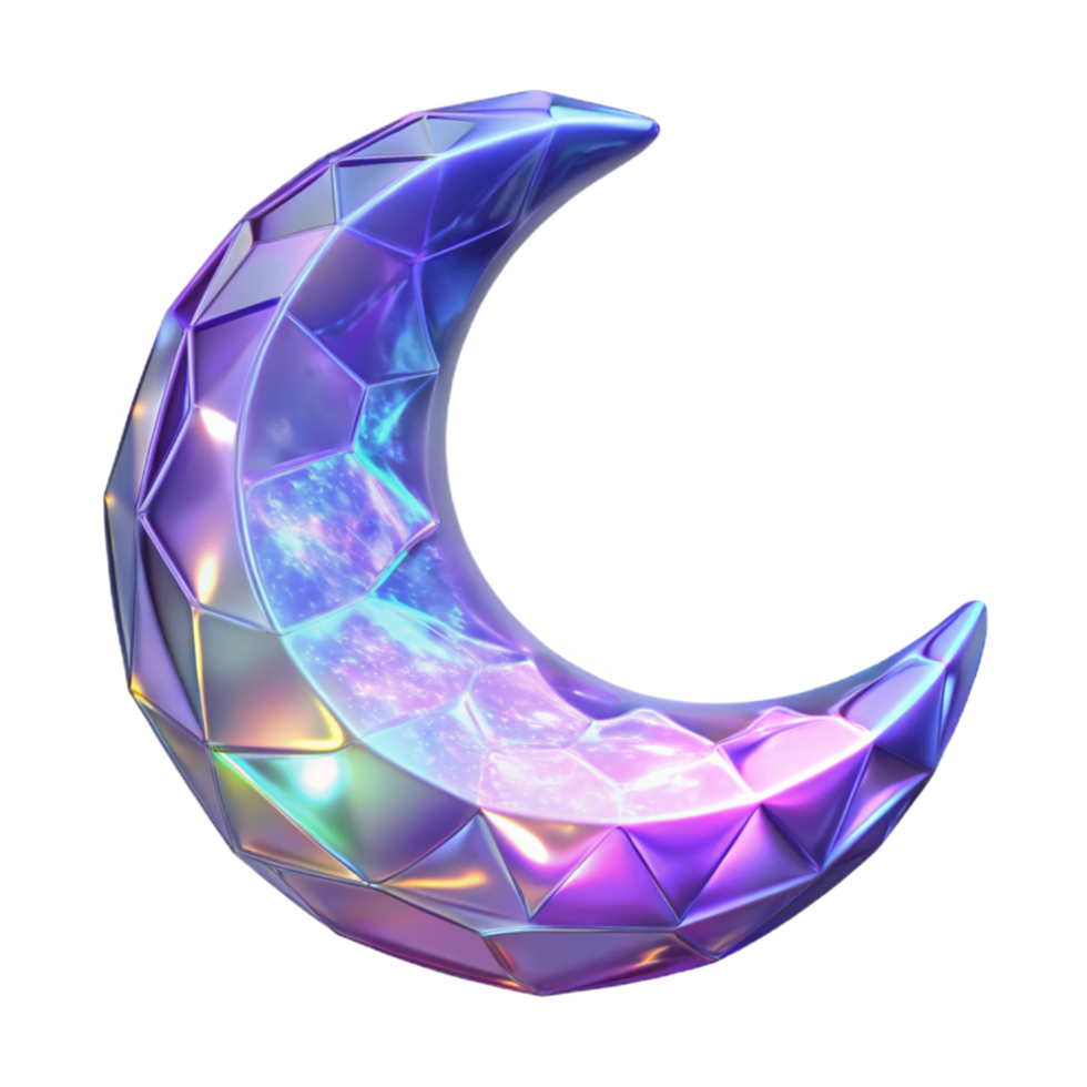 Crescent Moon Iridescent, Geometric, 3D Render png