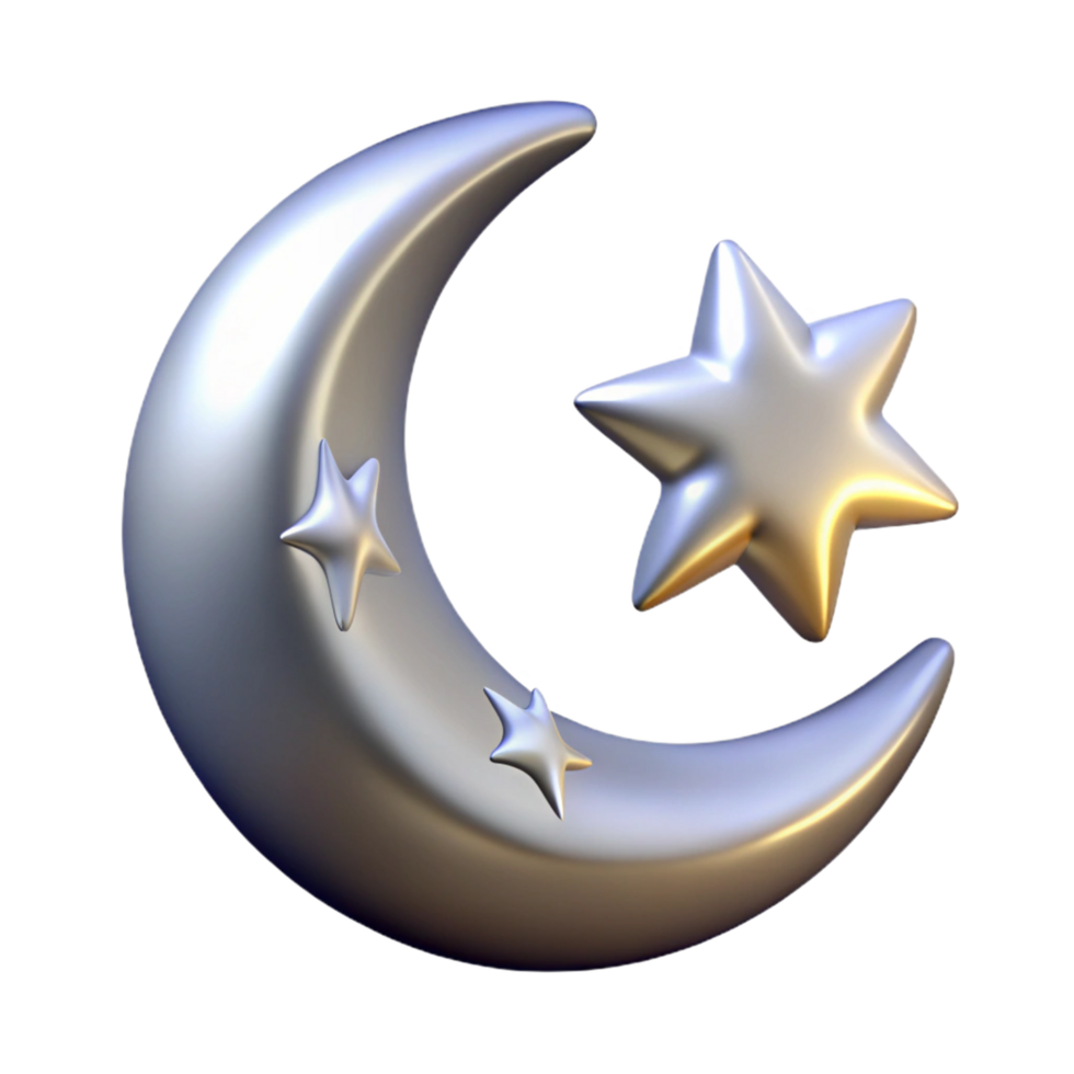 Crescent Moon and Stars 3D Render of Night Sky Symbol png
