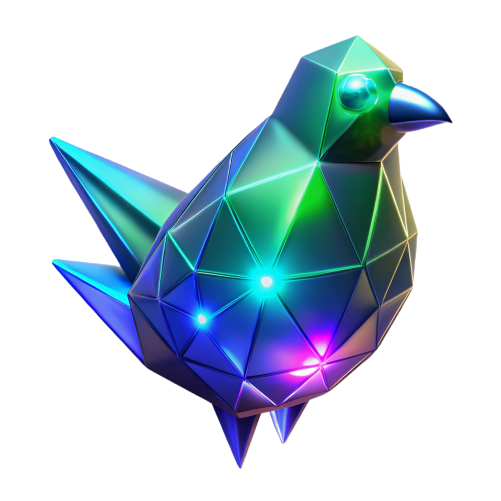 Luminous Polygonal Bird Abstract 3D Render of a Geometric Avian png