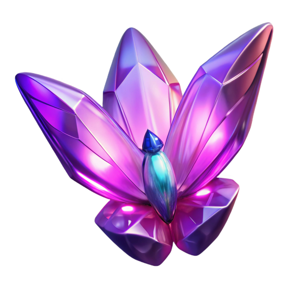 Iridescent Crystal Butterfly A 3D Render of a Gemstone Insect png