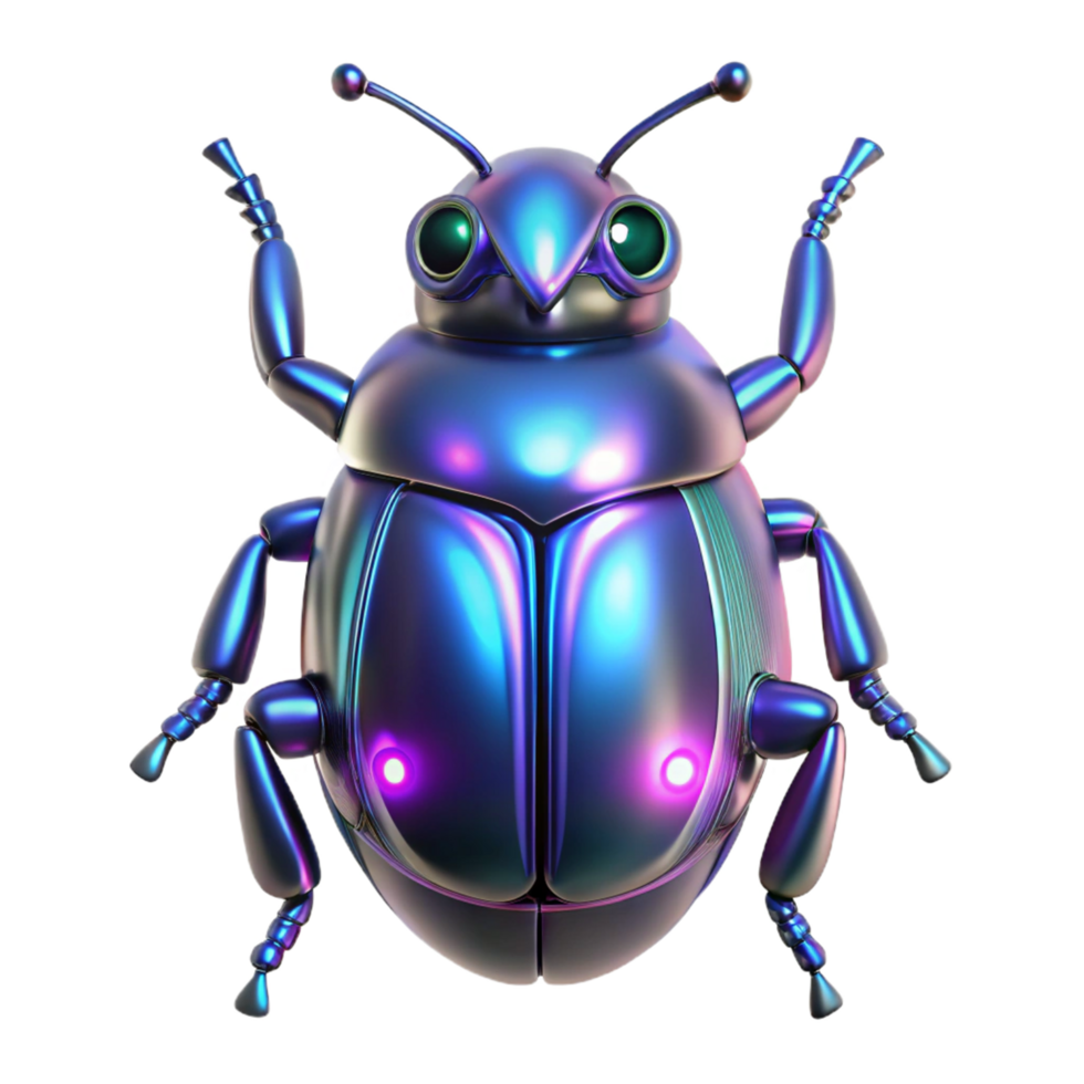 Iridescent Metallic Beetle Robot 3D Render of a Futuristic Insect png