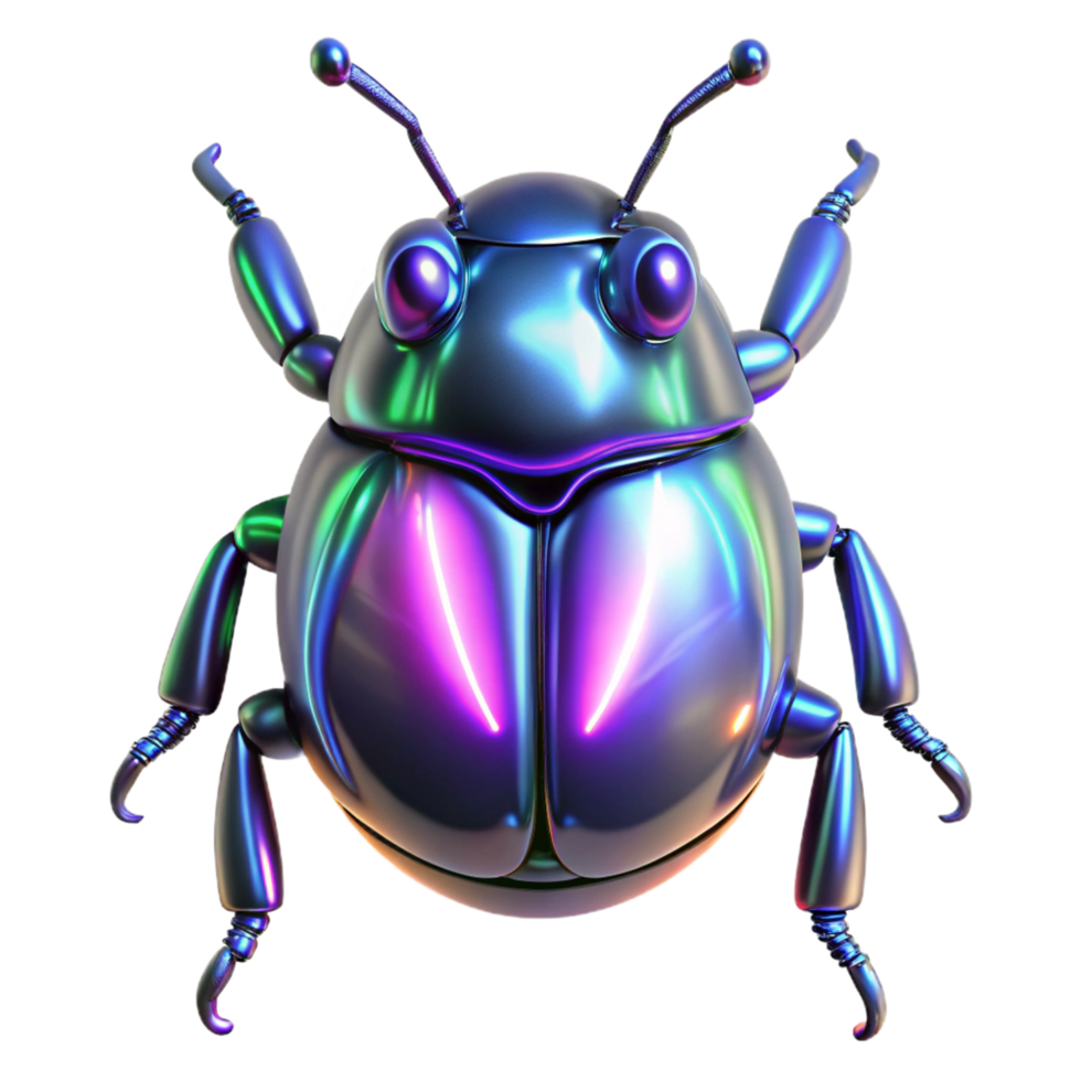 Iridescent Metallic Beetle 3D Render Cyberpunk Insect Art png
