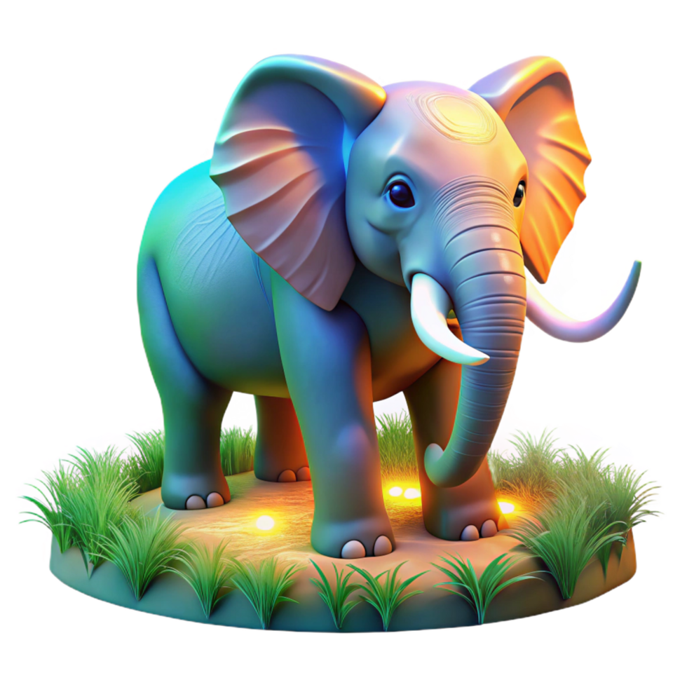 Cute Cartoon Elephant in Grassland 3D Render png