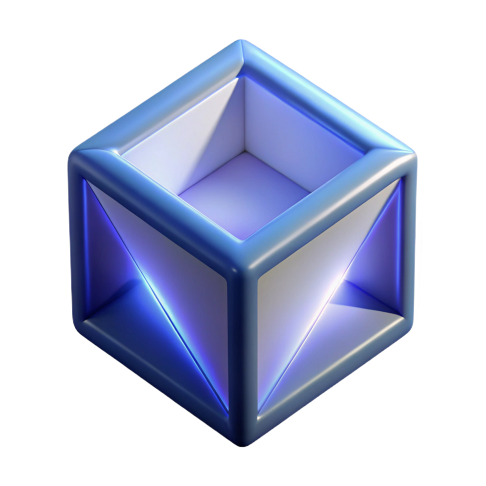 3D Render of Illuminated Geometric Cube Container png