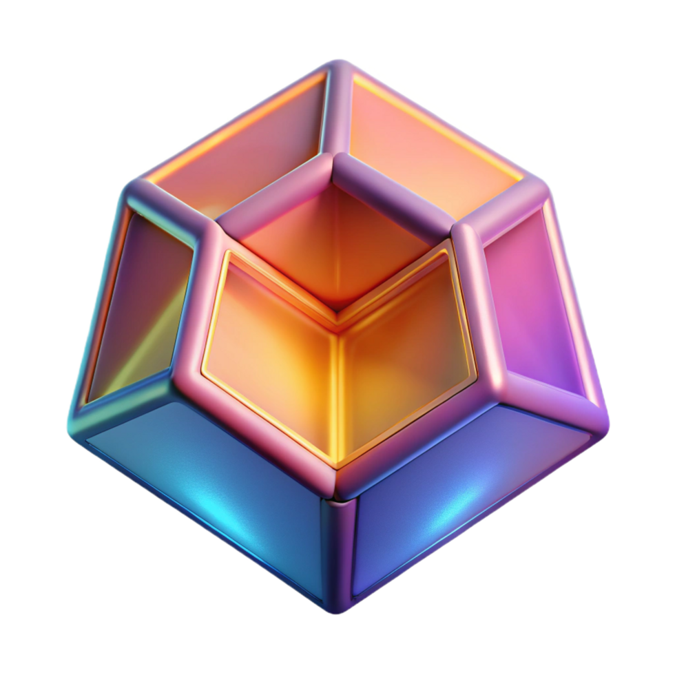 Abstract 3D Geometric Cube with Gradient Colors png