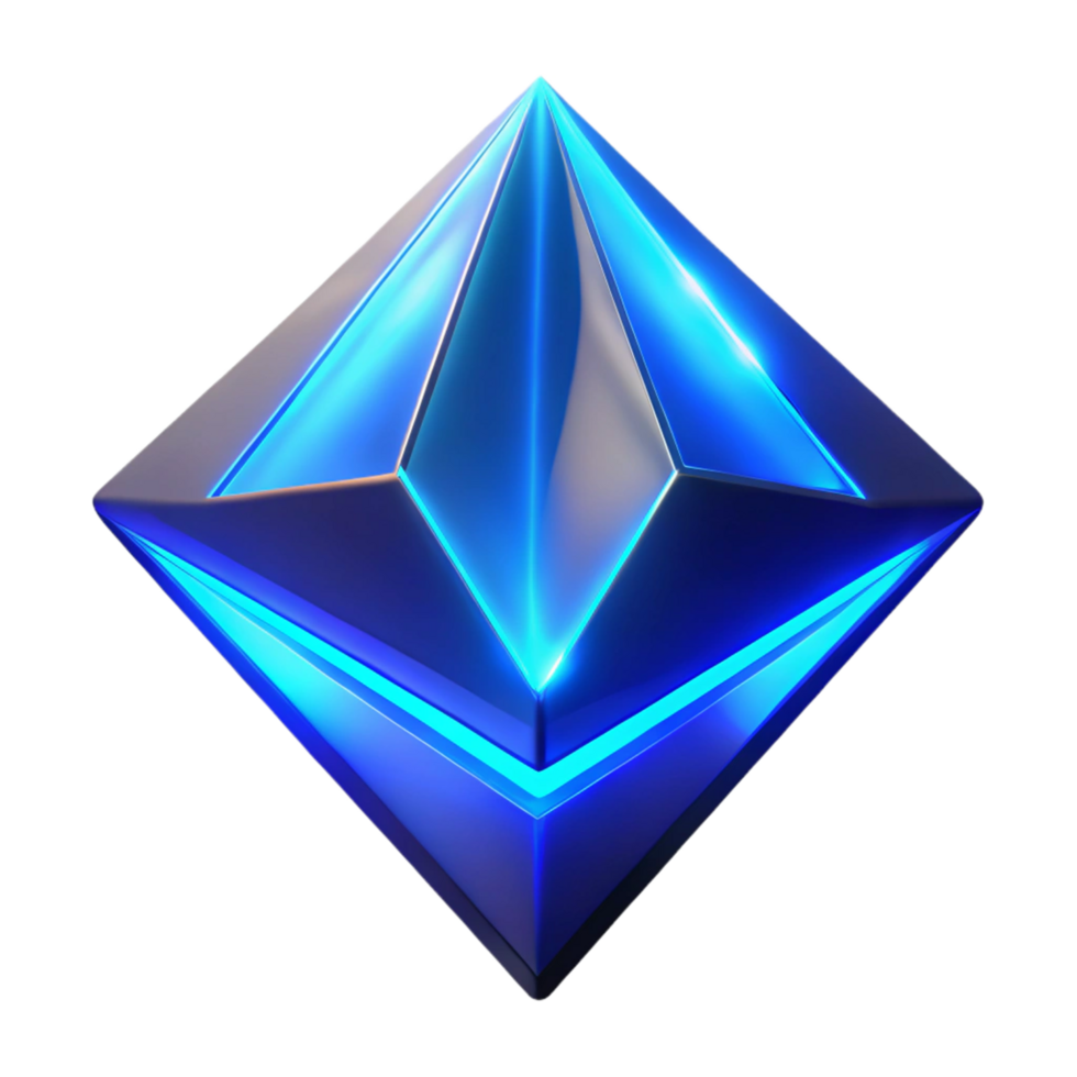 Luminous Blue Geometric Pyramid 3D Render of Abstract Shape png