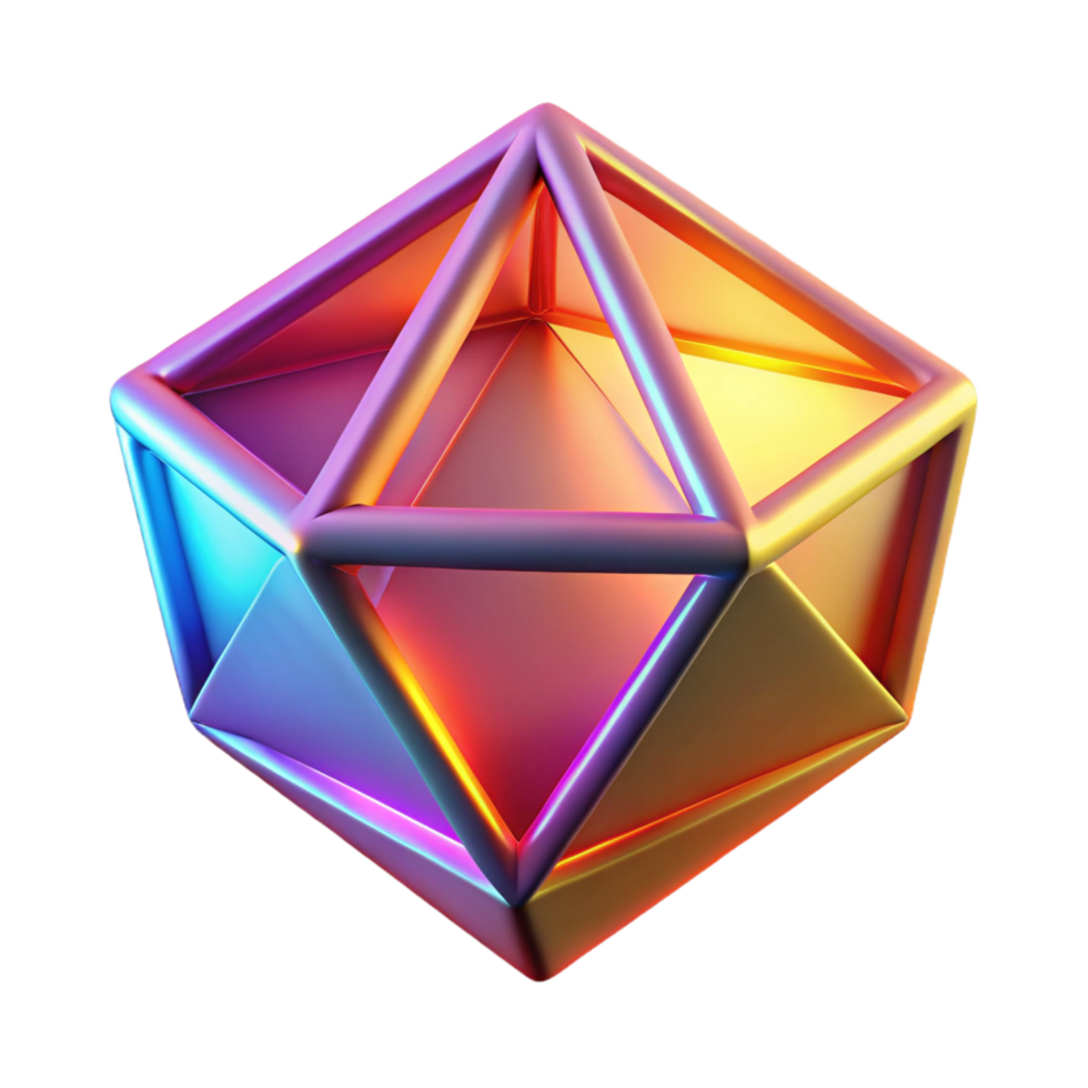 Abstract 3D Geometric Prism Gradient Colors and Illuminated Structure png
