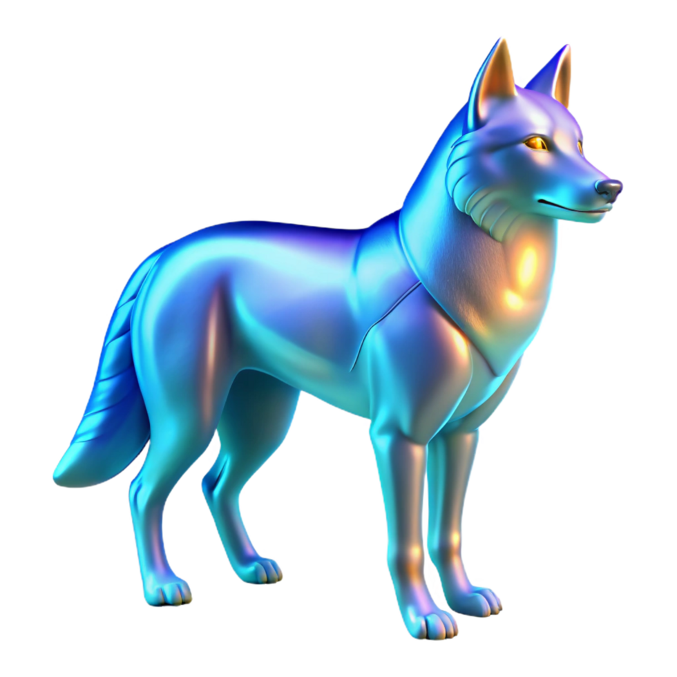 Luminous Canine A 3D Render of a Metallic Wolf png