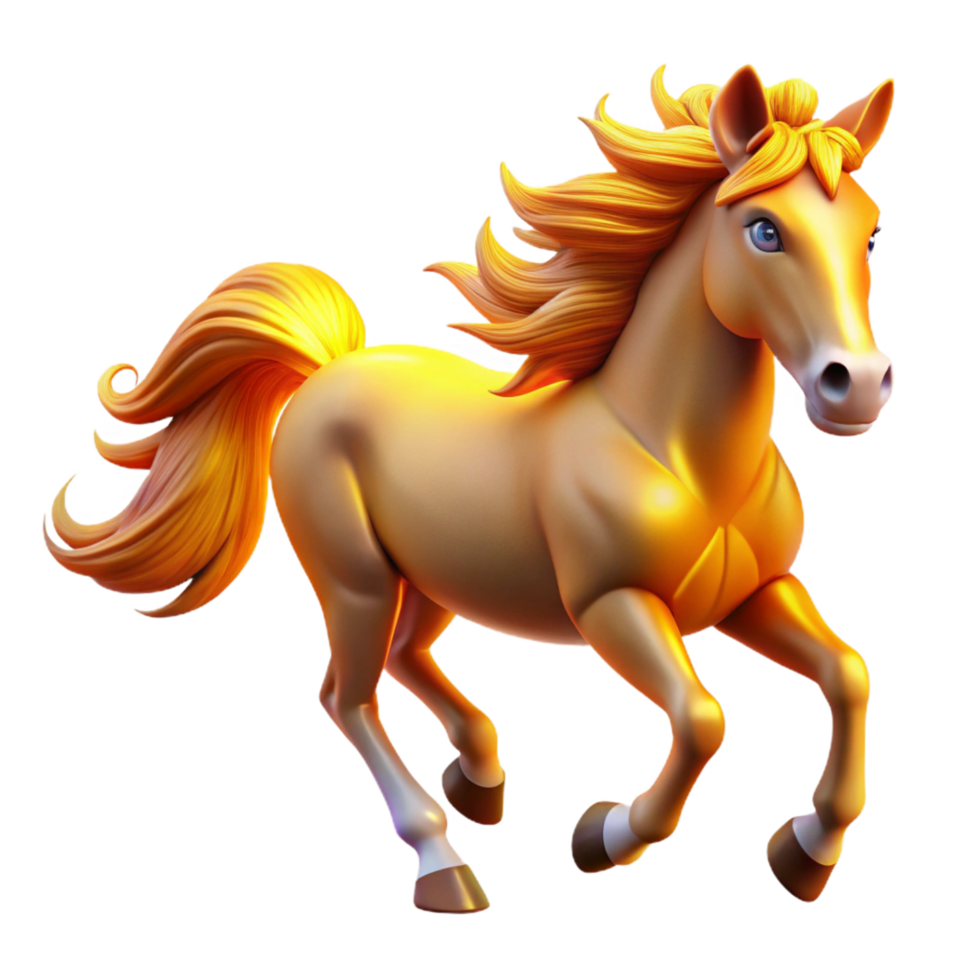 Golden Horse A 3D Render of a Running Stallion with Flowing Mane and Tail png