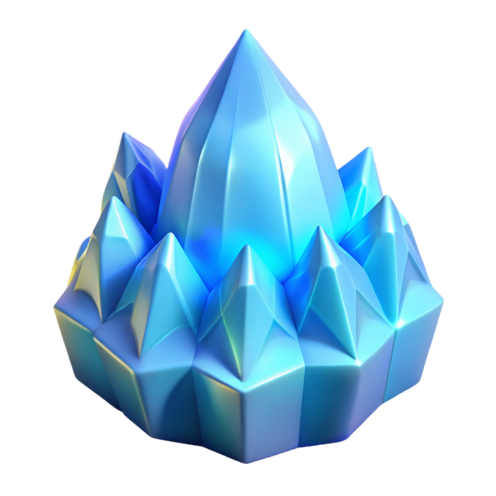 Luminous Blue Crystal Cluster A 3D Render of a Sparkling Gemstone png