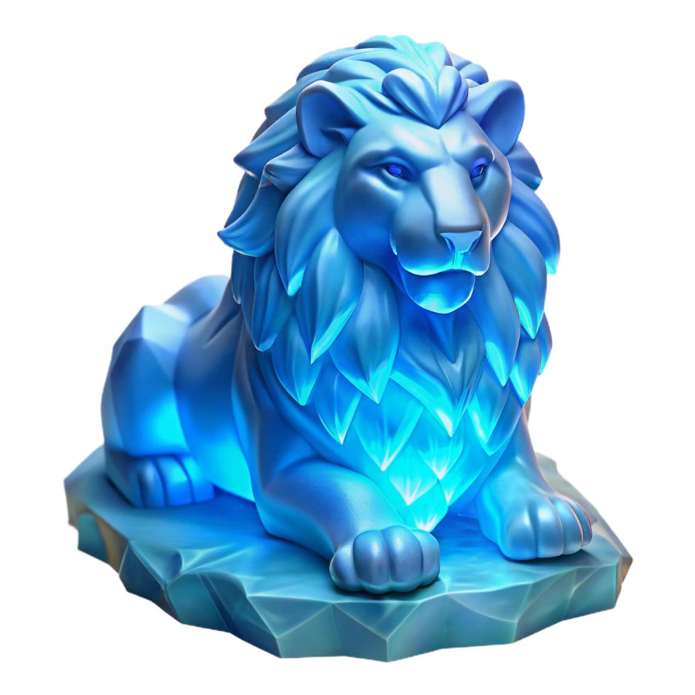 Luminous Ice Lion Figurine A Glowing Crystal Sculpture png