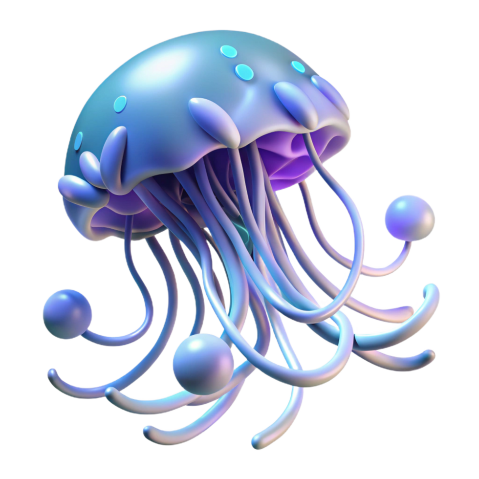 3D Render of a Stylized Jellyfish with Glowing Tentacles png