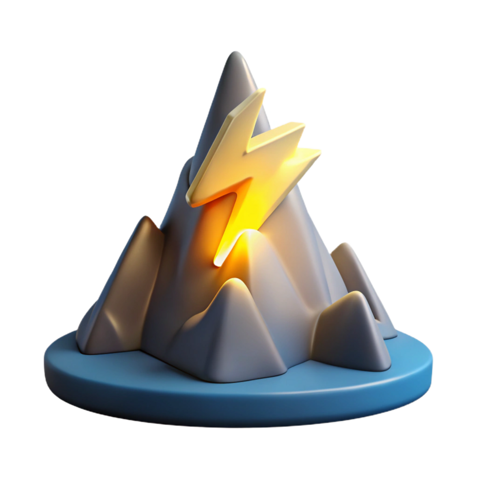 Lightning Striking Mountain Peak 3D Render of Power and Nature png