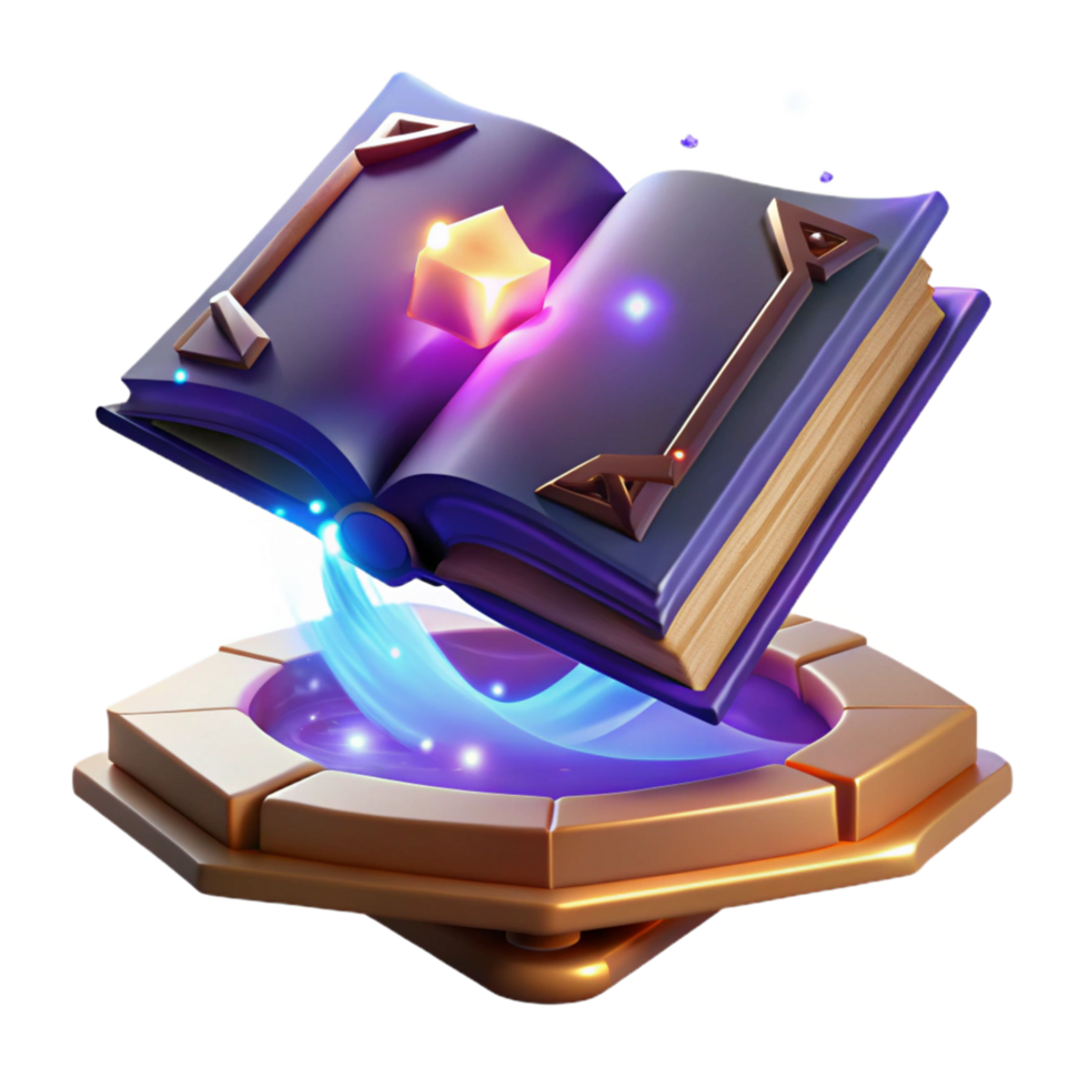 Enchanted Book on Glowing Pedestal Fantasy Game Asset png