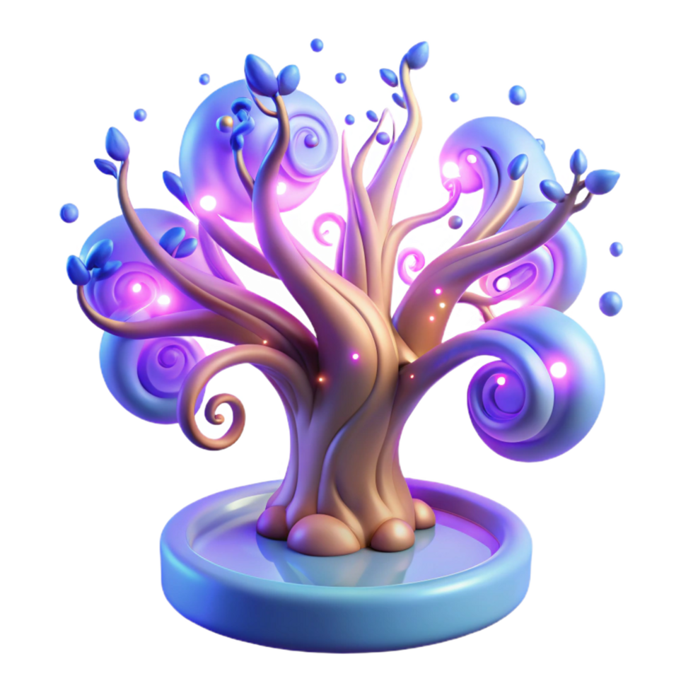 Glowing Fantasy Tree 3D Render of Magical Plant with Swirling Branches and Luminescent Effects png