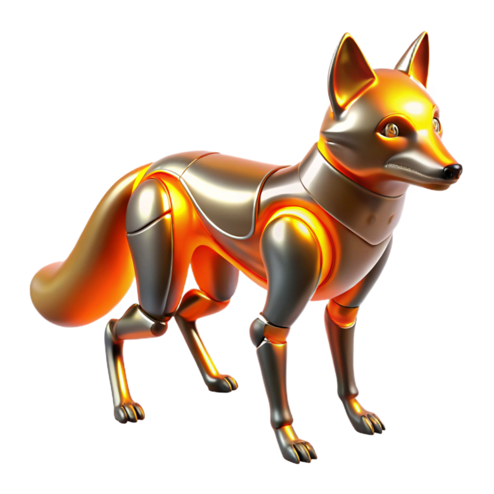 Robotic Fox 3D Render of a Metallic Canine png