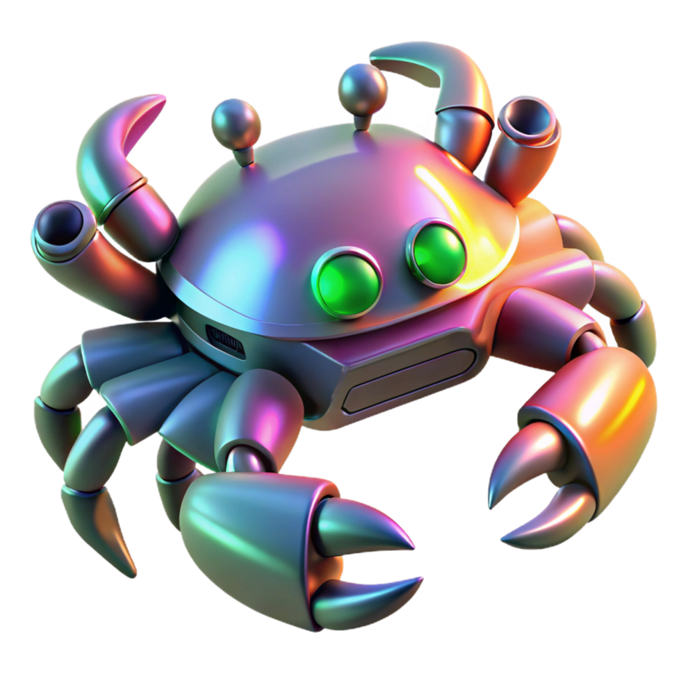 Chrome Crab Robot 3D Render png