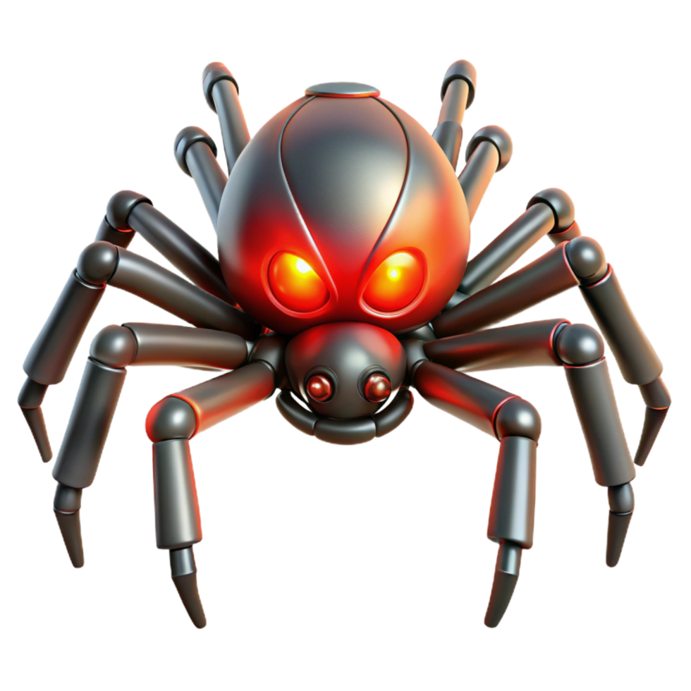 Robotic Spider 3D Render of a Mechanical Arachnid with Glowing Red Eyes png
