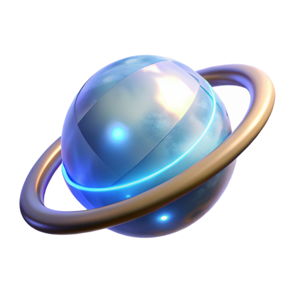 Glowing Celestial Body with Ring System 3D Render png