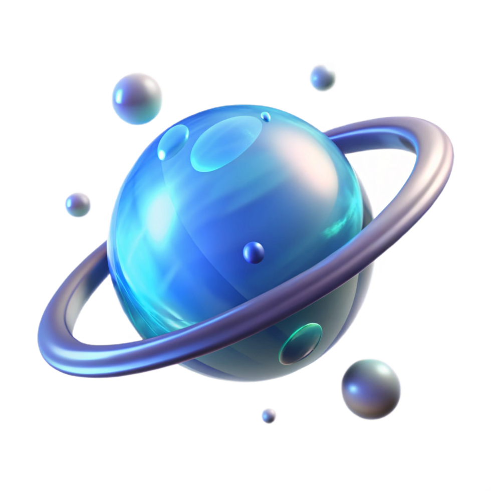 Celestial Orb A 3D Render of a Planet with Rings and Moons png