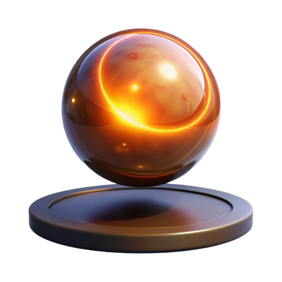 Glowing Orb on Dark Stand Abstract 3D Render png
