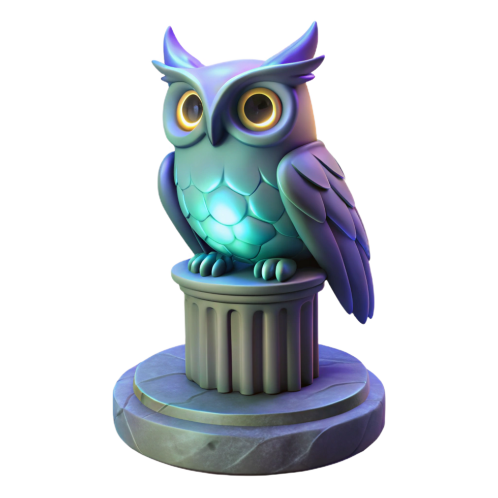Glowing Owl Statue on a Column Base png