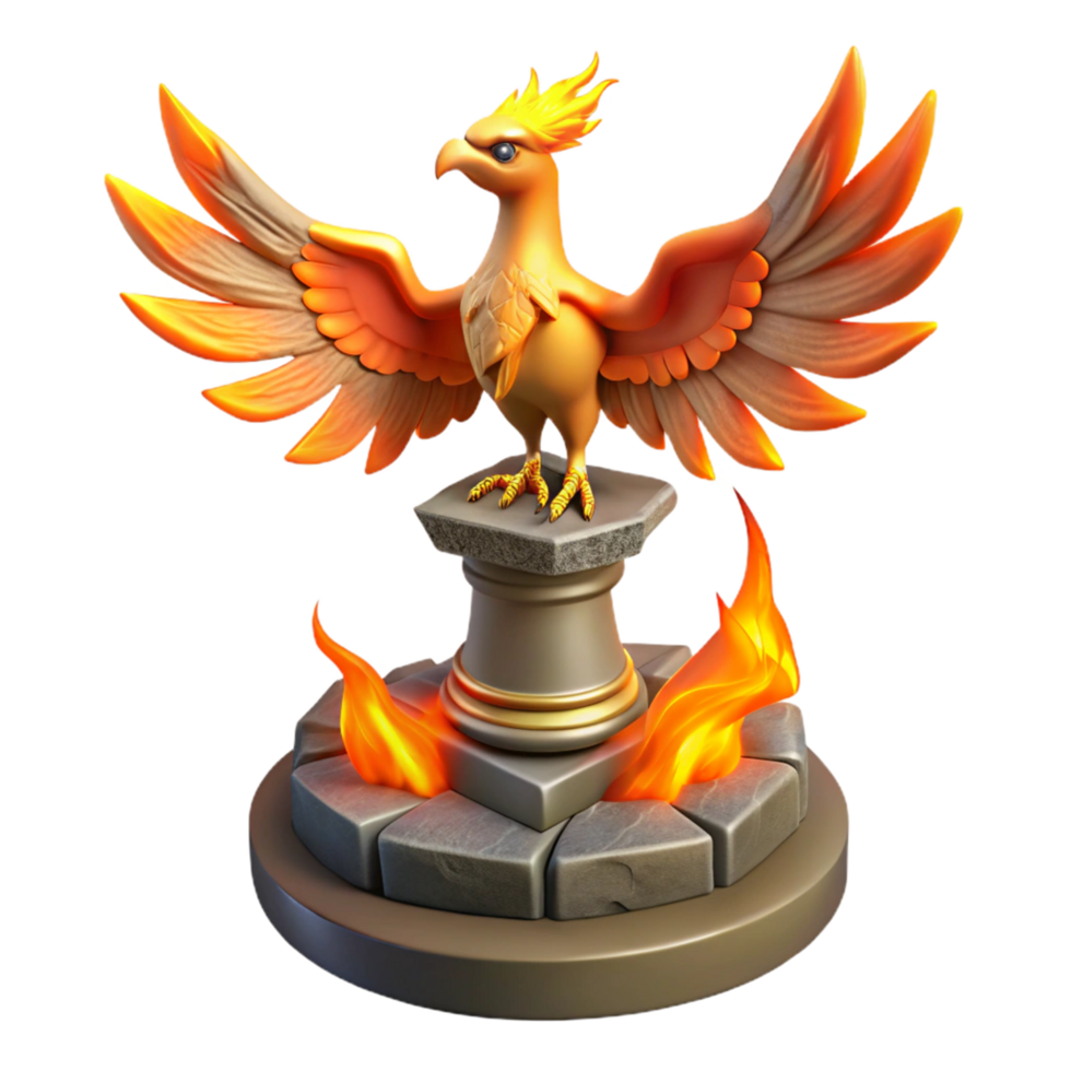 Mythical Firebird Statue 3D Render of a Legendary Creature on a Stone Pedestal png