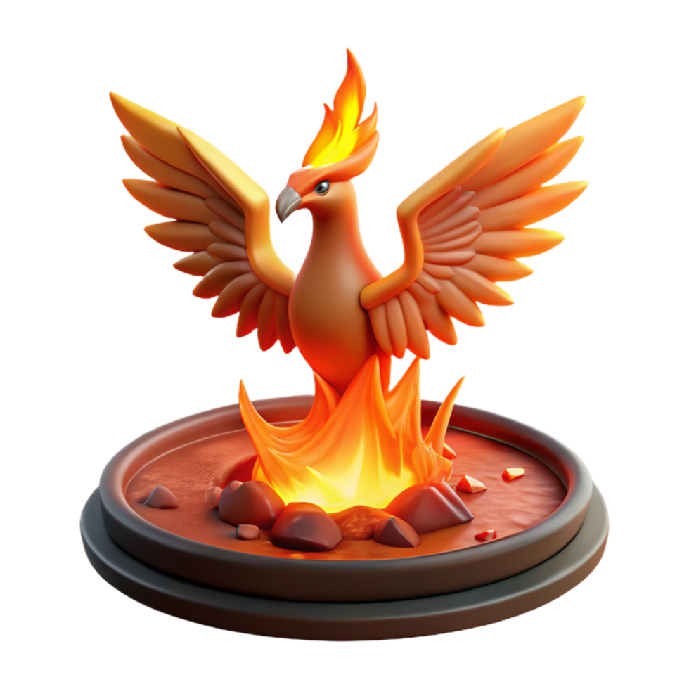 3D Render of a Mythical Firebird Rising from Flames png