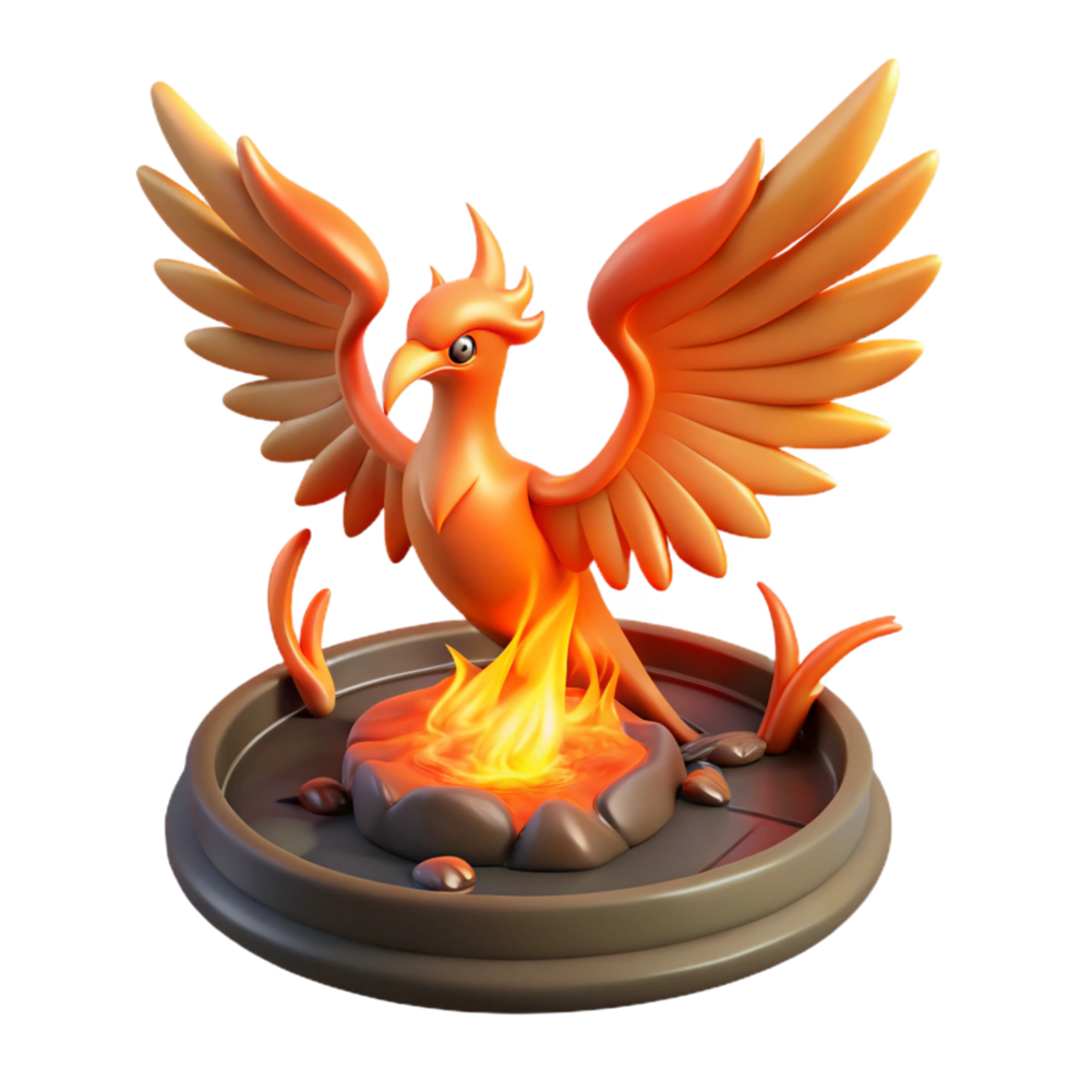 3D Render of a Mythical Firebird Atop a Burning Embers png