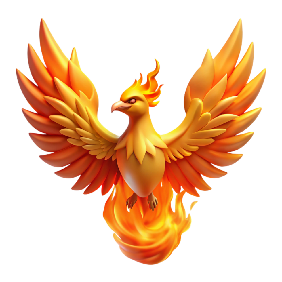 Majestic Firebird Wings of Flame, Mythical Creature, 3D Render, Fantasy Art, Digital Painting, Orange and Yellow Hues, Bird of Fire, Rebirth Symbol, Legendary Avian png