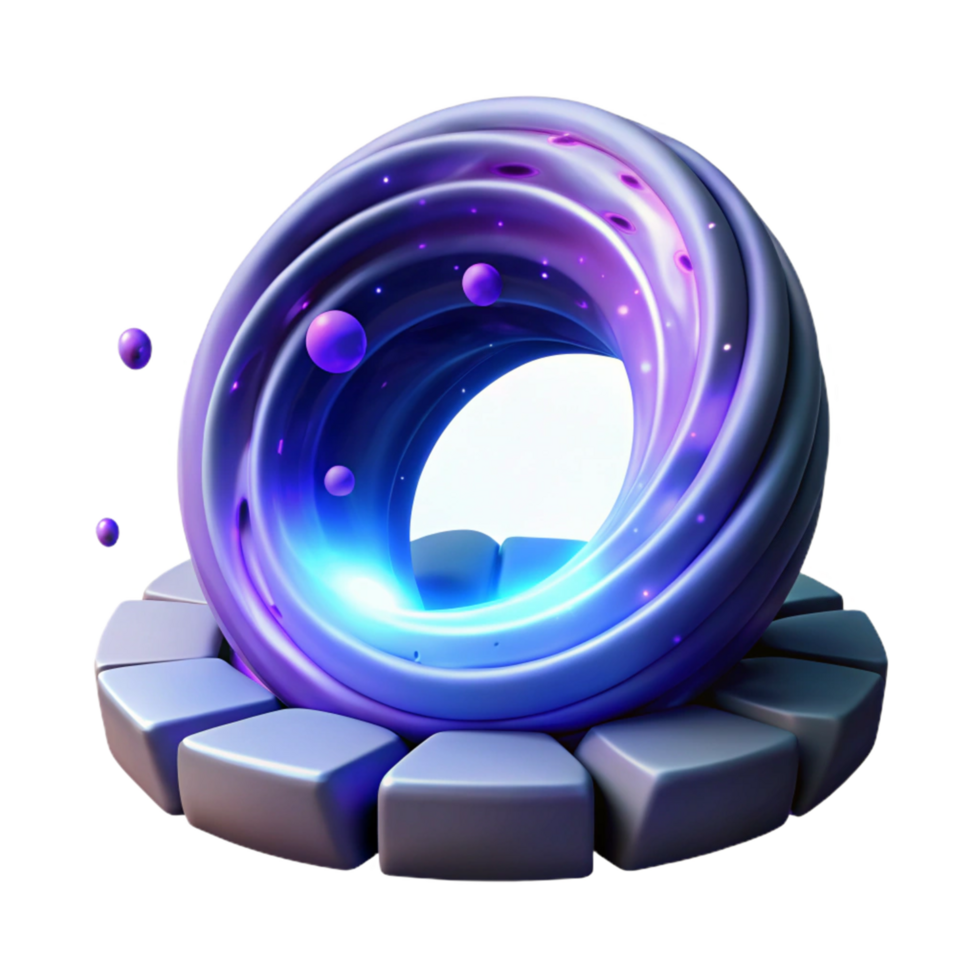 Abstract Swirling Nebula with Glowing Portal and Floating Spheres png