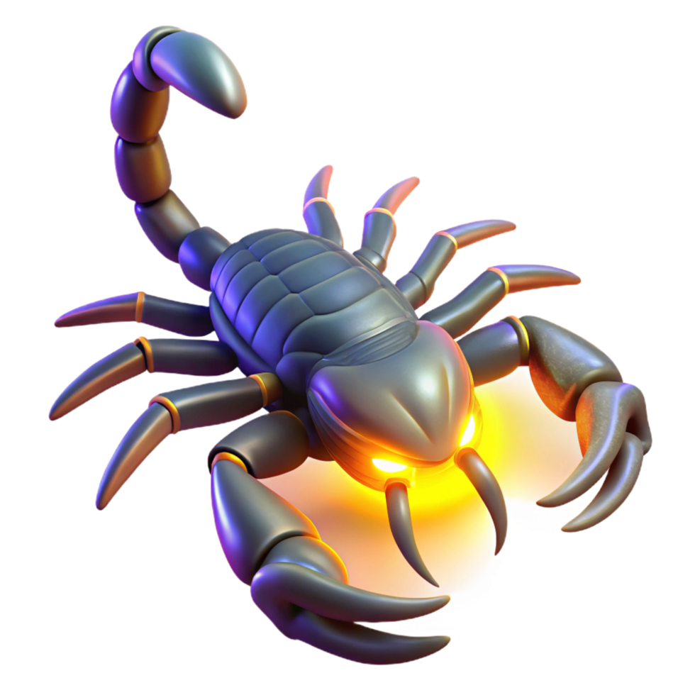 Glowing Mechanical Scorpion 3D Render of Articulated Arachnid png