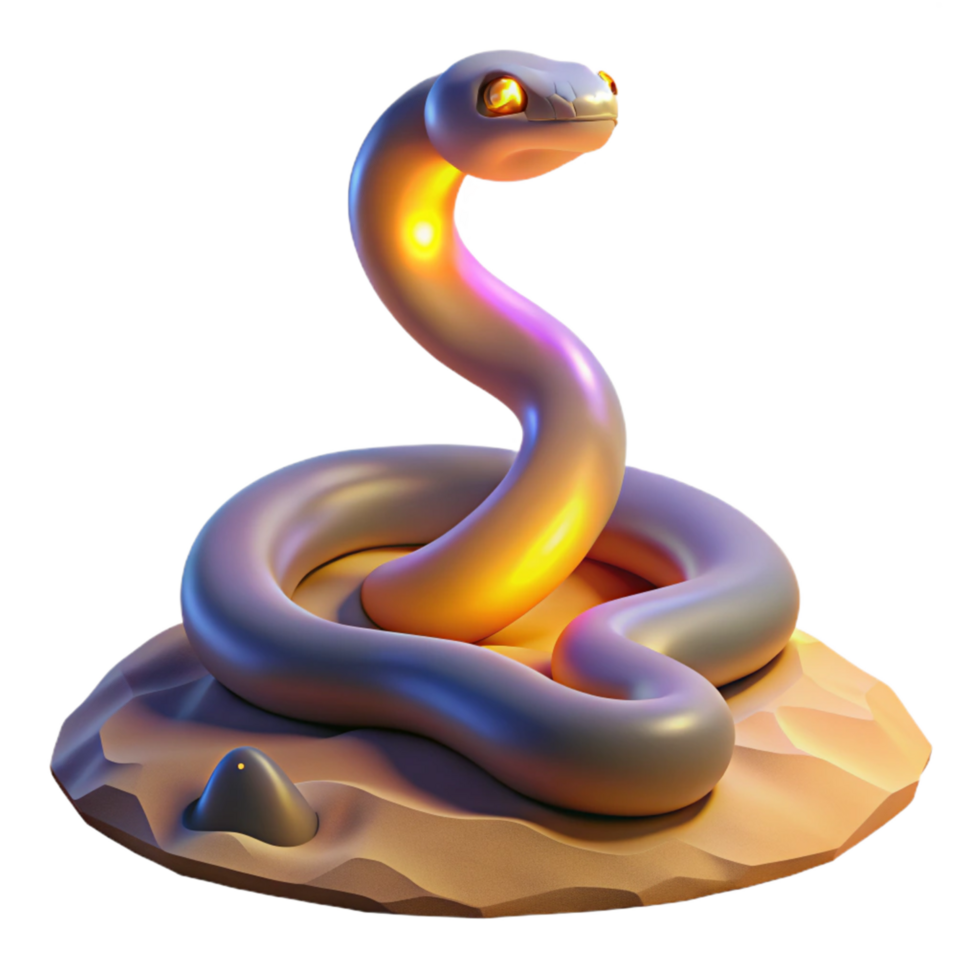 Glowing Serpent on Sand Dune 3D Render of Abstract Reptile png