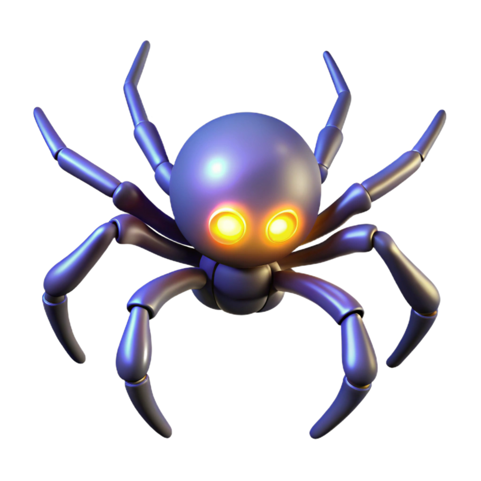Glowing Robotic Spider 3D Render of an Eight-Legged Machine png