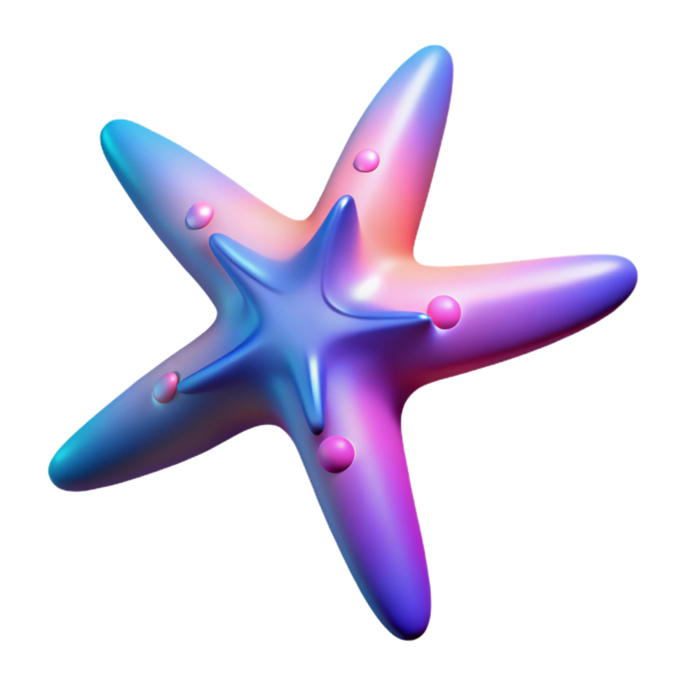 Iridescent Starfish 3D Render Abstract Ocean Lifeform, Gradient Colors, Smooth Surface, Digital Art png